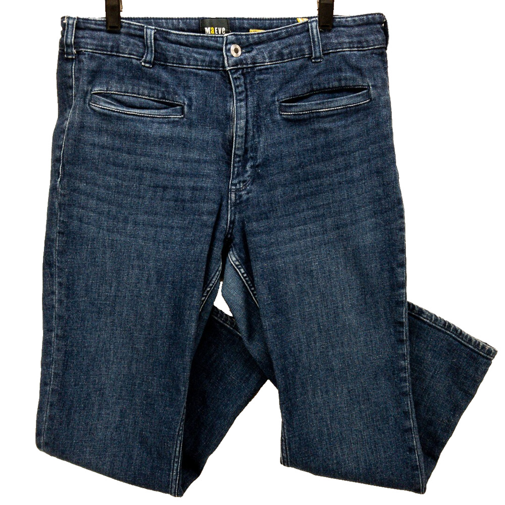 Maeve Anthropologie High Rise Straight Jeans Women's 32 Cropped Blue Stretch